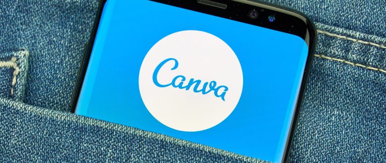 MONTREAL, CANADA - December 23, 2018: Canva android app and logo on Samsung s8 screen. Canva is a graphic-design application, tool and website